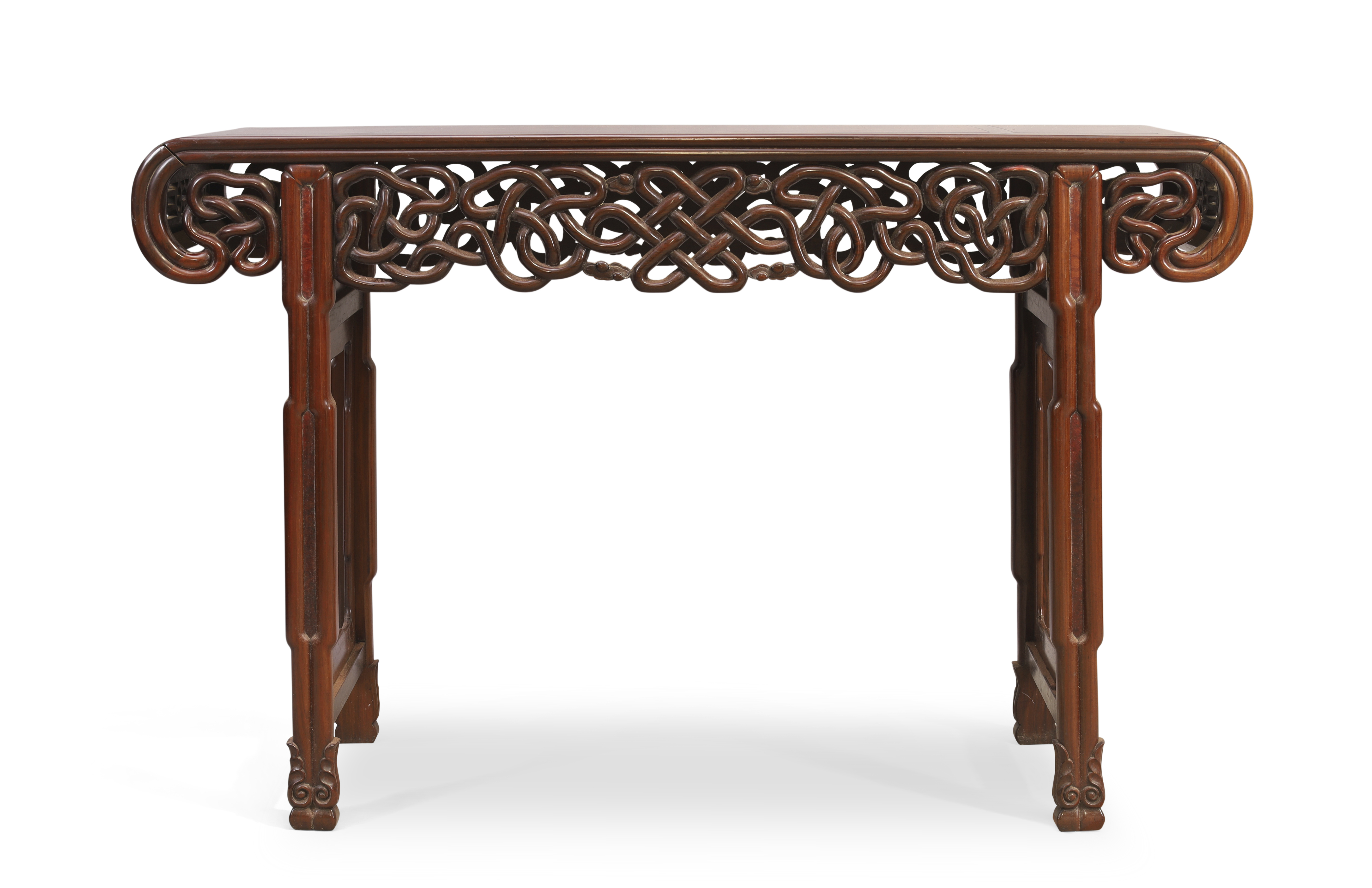 A Chinese rosewood scroll table, Qing dynasty, Daoguang period, The rectangular top above reticul... - Image 3 of 4