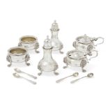 An Elizabeth II silver cruet set, London, 1968, Collingwood & Co., The set comprising: a pair of ...