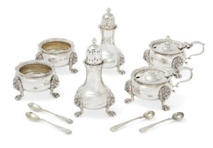 An Elizabeth II silver cruet set, London, 1968, Collingwood & Co., The set comprising: a pair of ...