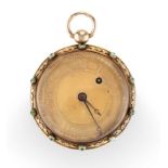 Leroy, Palais Royal, a gold and emerald set open face key wound pocket watch, No. 114, c.1820, Gi...