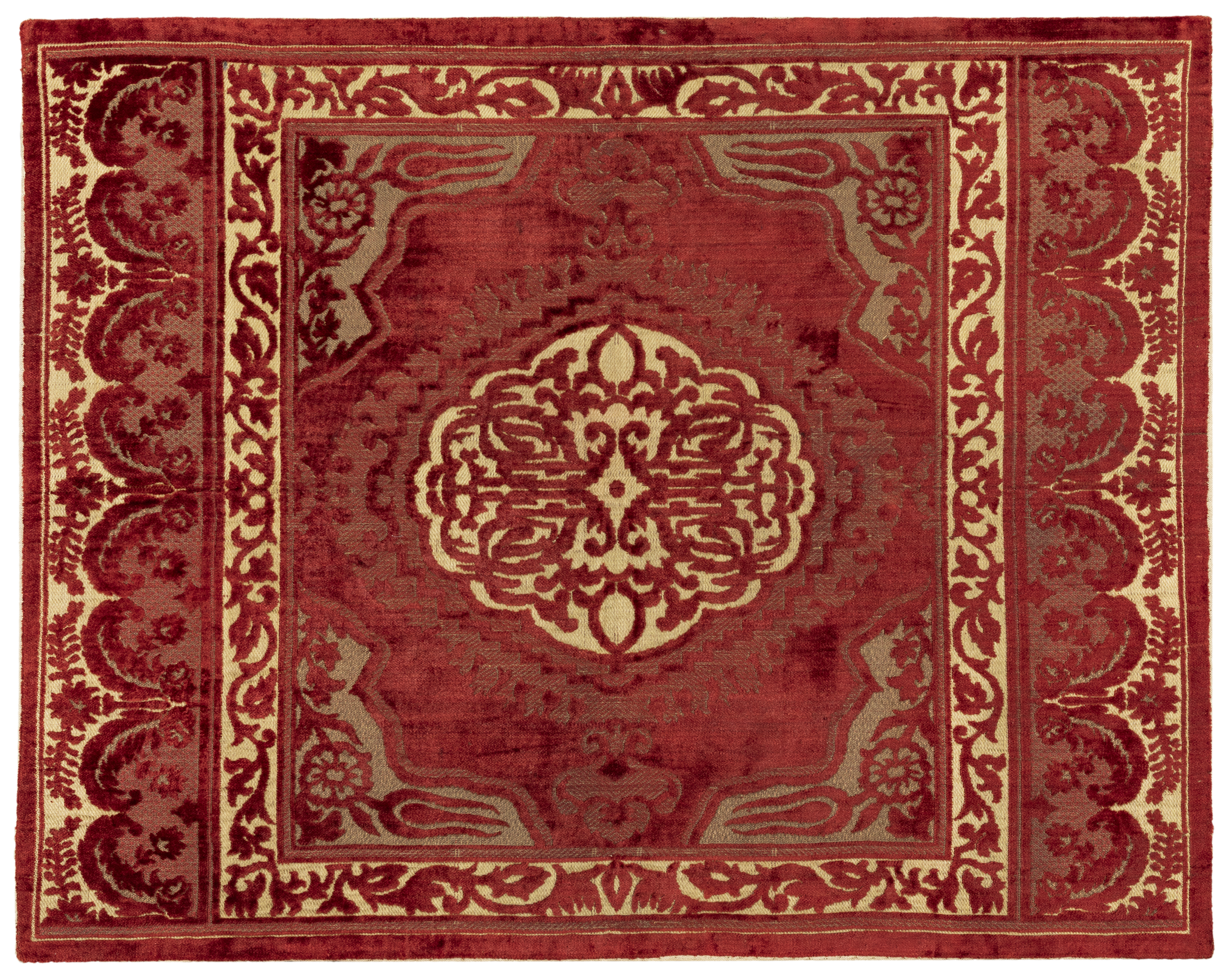 A rectangular embroidered silk and metal-thread on velvet panel, Ottoman Turkey, 19th century,   ...