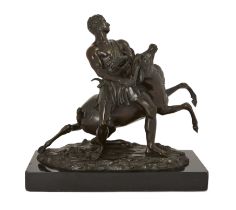 A French bronze model of a Classical man wrestling a stag, possibly the labour of Hercules subdui...