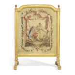 A French giltwood firescreen, Early 20th century, Inset with an 18th century Aubusson tapestry fr...