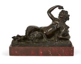 A French bronze model of a reclining Bacchante, In the manner of Clodion, third quarter 19th cent...