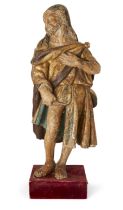 Circle of Damián Forment, Spanish, c.1480-1540, a polychrome and parcel-gilt model of Saint Roch,...