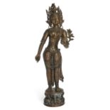 A large Sino-Tibetan copper alloy figure of Padmapani, 20th century, Cast with hips gently swayin...