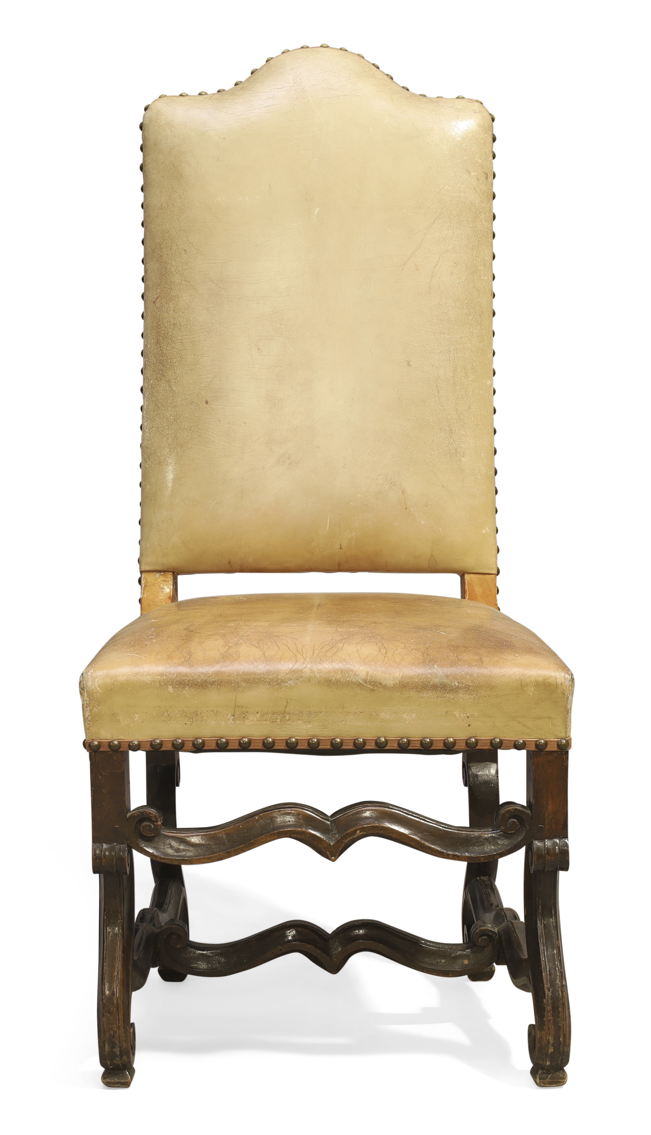 A set of ten French walnut dining chairs, 17th century, With stuffover backs and seats, later lea... - Image 3 of 4