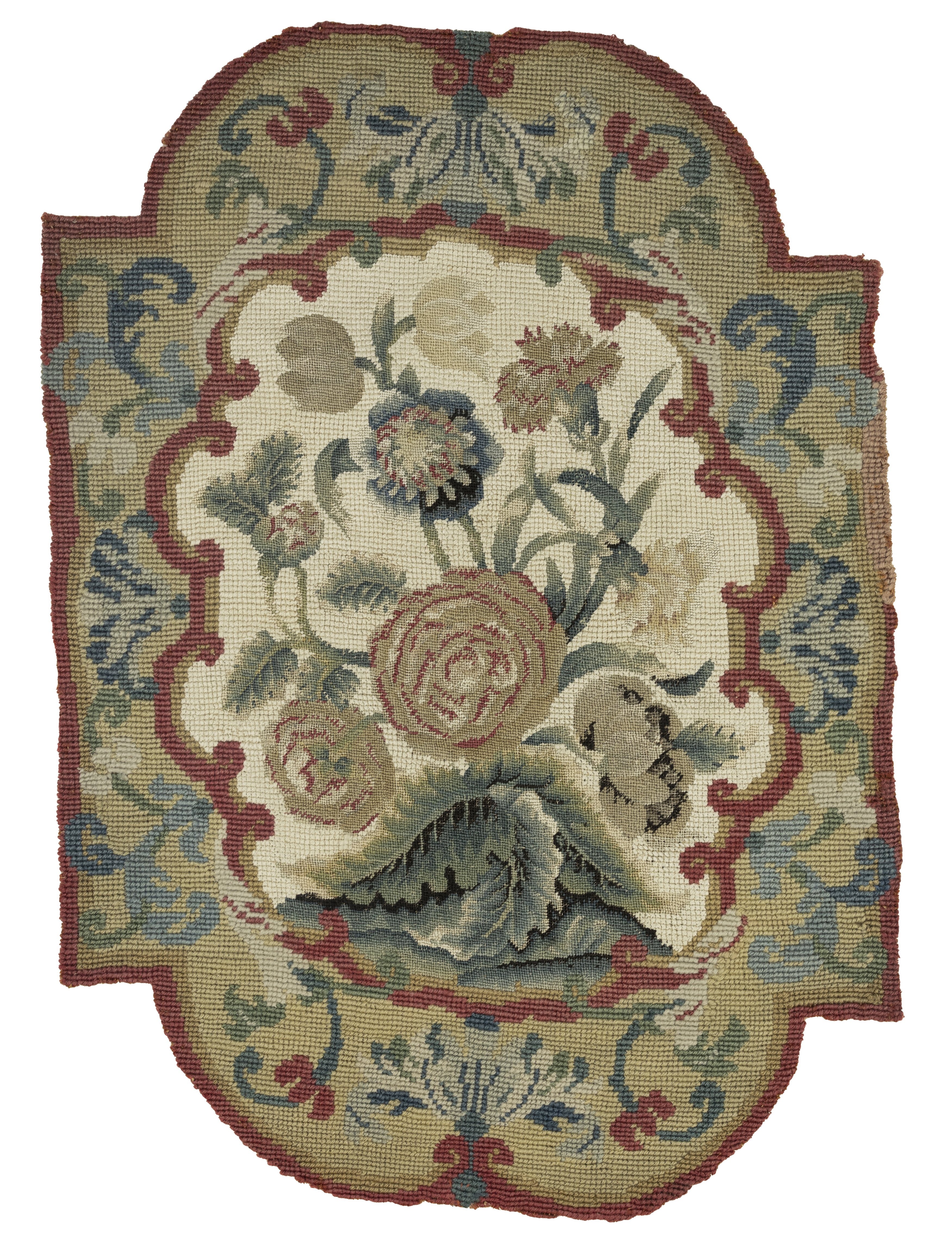 Two French needlepoint fragments, 18th century, Worked in wools and silks, comprising: an example... - Image 2 of 5