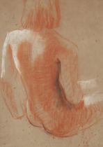 Frank Dobson RA, British 1886-1963 -  Seated female nude seen from the back;  chalk and coloure...