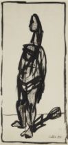 Jankel Adler,  Polish 1895-1949 -  Standing figure opus 118, 1941;  Indian ink on paper, signed...