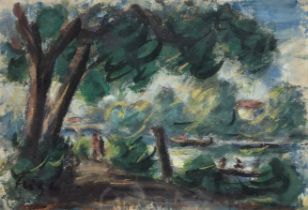 Friedrich Feigl,  Czech 1884-1965 -  A Summers Day by the River;   gouache on paper, signed low...