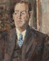 Dame Ethel Walker DBE ARA,  British 1861-1951 -  Portrait of a man with a blue tie;  oil on can...