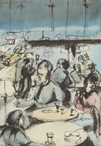 Olë Pooley,  British active c.1934 -  Cafe Royal, 1934;  watercolour and ink on paper, signed l...