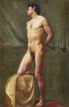 Ernest Owen Cooke,  British 1862-1937 - Male nude;  oil on canvas, with monogram on the reverse...