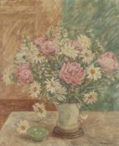 Grace English,  British 1891-1956 -  Rose peonies, 1955;  oil on canvas, signed lower right 'GE...