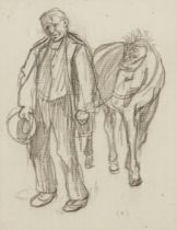 Edith Somerville,  Irish 1858-1949 -  The Irish Horse Dealer;  pencil on paper, with studio sta...