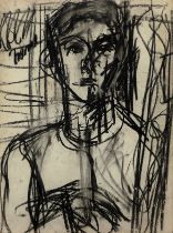 Larry Rivers,  American 1923-2002 -  Portrait of a man;  charcoal on paper, indistinctly inscri...