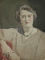 Harry Becker,  British 1865-1928 -  Portrait of Mrs Wittam; watercolour on paper, titled lower ...