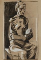 Michael Ayrton,  British 1921-1975 -  Woman with a Bible, 1948;  charcoal and chalk on paper, s...