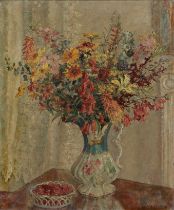 Grace English,  British 1891-1956 -  Flowers in Victorian Jug, 1941;  oil on canvas, signed and...