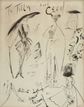 Sir Cecil Walter Hardy Beaton CBE,  British 1904-1980 -  Dress designs;  ink on paper, signed a...