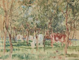 Margaret Fisher-Prout,  British 1875-1963 -  Cows in a wood, 1921;  watercolour on paper, faint...