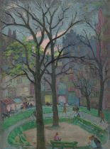 Muriel Hare,  British 1890-1964 -  A London Square;  oil on canvas, bears inscribed label with ...