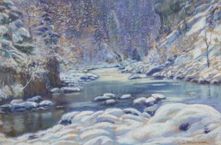 Charles L'Eplattenier,  Swiss 1874-1946 -  Snow scene;  pastel on paper, signed lower right 'C....