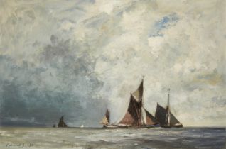 Edward Seago RWS,  British 1910-1974 -  Spritsail Barges Racing in the Harwich Estuary;  oil on...
