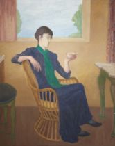 Helen Lessore,  British 1907-1994 -  Laetitia drinking tea, 1966-80;  oil on canvas, 127 x 101....