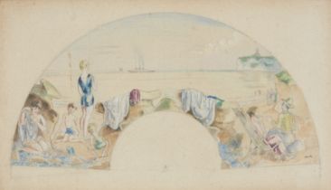 Albert Daniel Rothenstein ('Albert Rutherston'),  British 1881-1953 -  Beach Scene - Fan Design;...