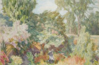Helen Lessore,  British 1907-1994 -  Statue of Pan in a Camberwell Garden; oil on canvas, 50.5 ...