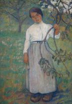 Erna Hoppe-Kinross, British 1875-1964 - Norman Orchard Girl;  oil on board, signed lower left '...