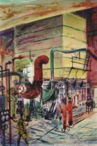 Robert Scanlan,  British b.1908 -  Industrial interior;  gouache and ink on paper, signed lower...