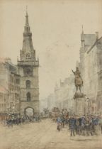 Jules Lessore,  French 1847-1892 -  Trongate, from the West (Glasgow);  watercolour, signed low...