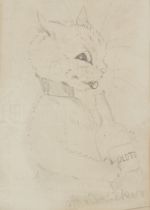 Louis Wain,  British 1860-1939 -  A Drink of Old Tom;  pencil on paper, indistinctly inscribed ...