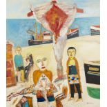John Bellany CBE RA,  Scottish 1942-2013 -  Figures by the sea with sea creatures;  oil on canv...