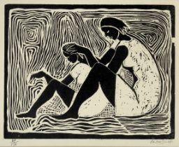 Karl Parboosingh,  Jamaican 1923-1975 -  Two women;  linocut on paper, signed lower right 'Parb...
