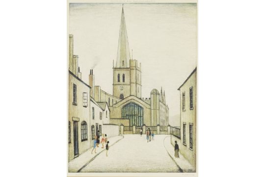 Laurence Stephen Lowry RBA RA, British 1887-1976, Burford Church; lithograph in colours on wove... - Image 1 of 2