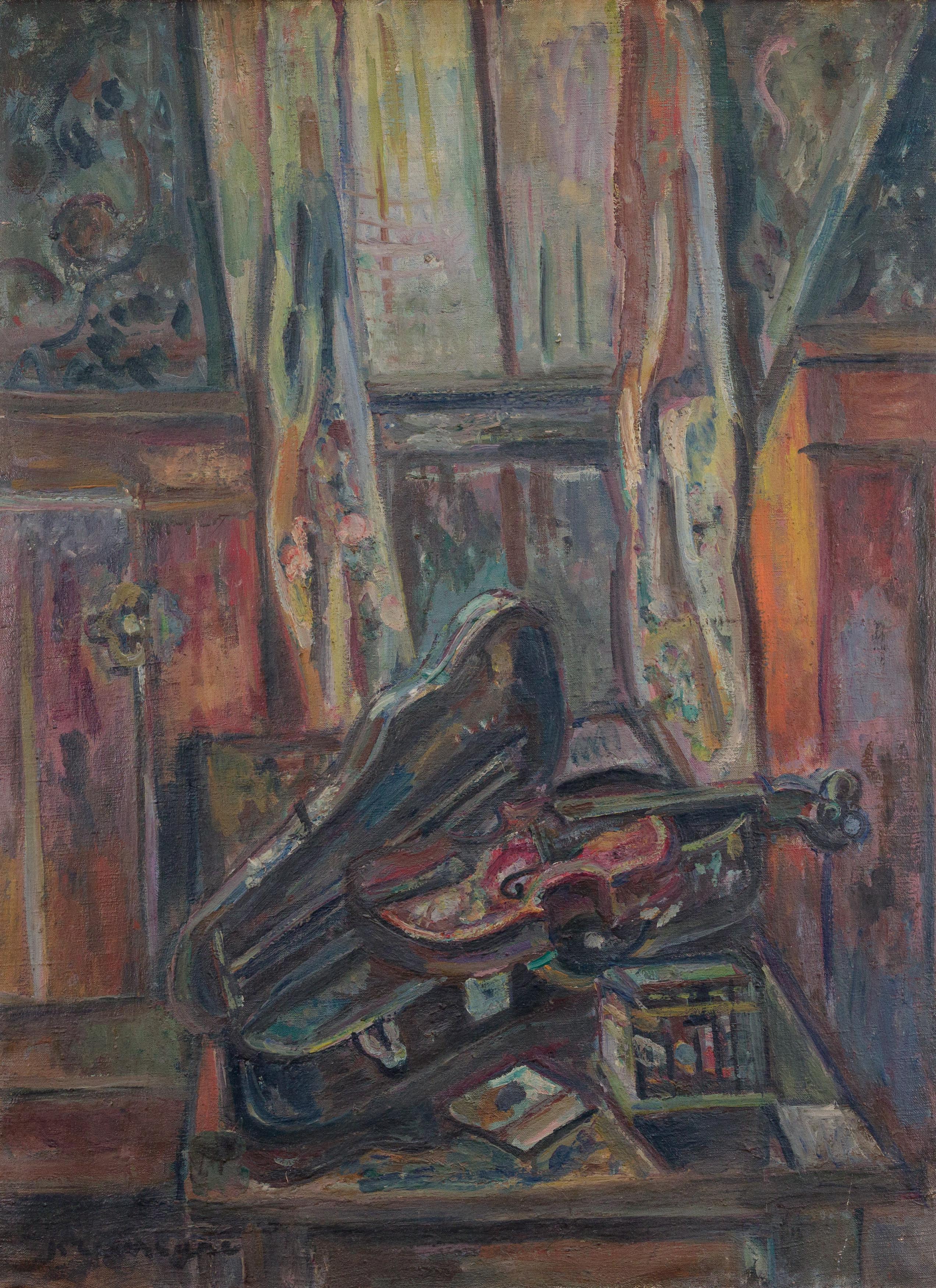 Pinchus Kremegne,  Lithuanian/French 1890-1981 -  Violin sur une table;  oil on canvas, signed ...