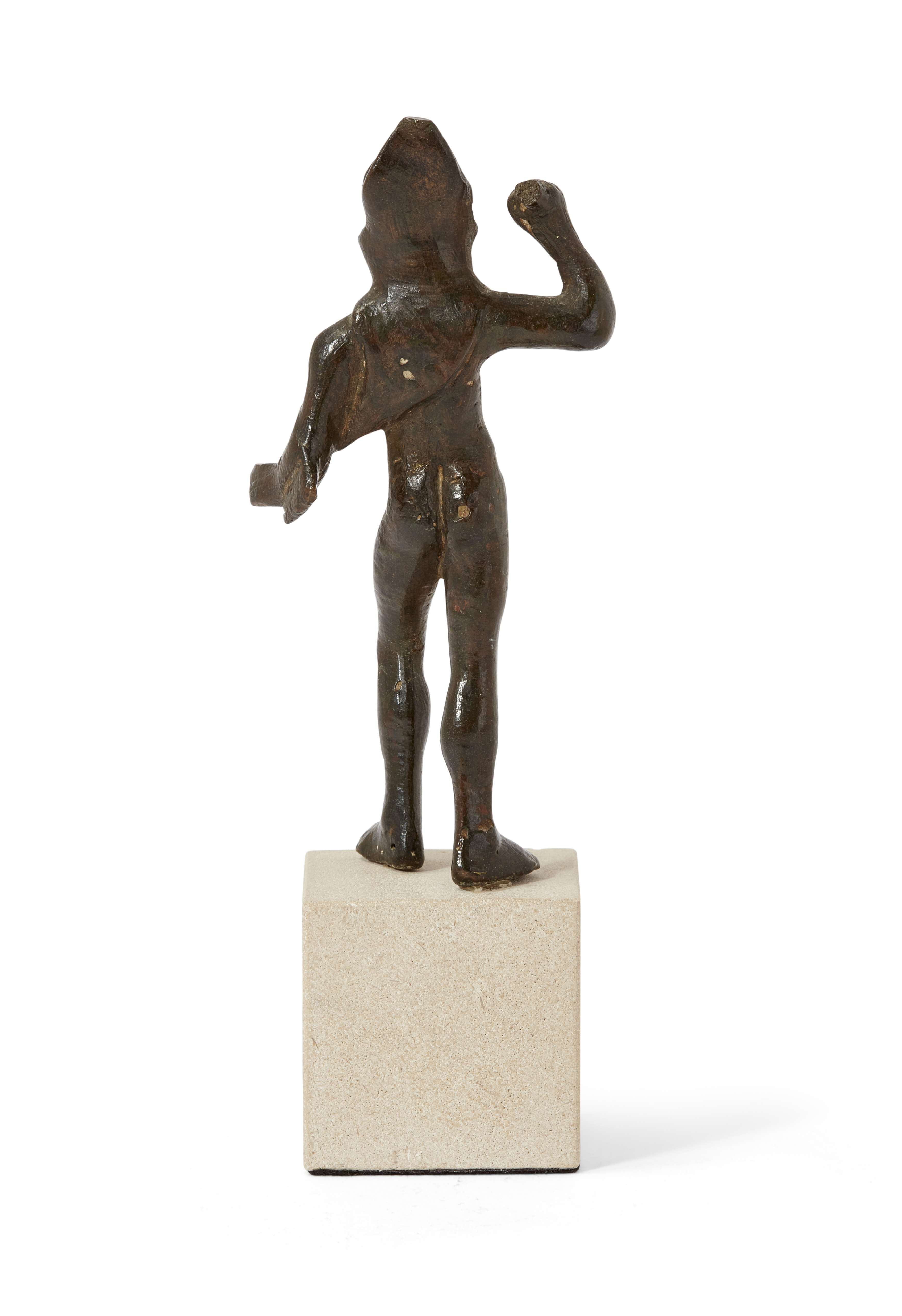 An Etruscan bronze figure of nude Herakles circa 4th-3rd Century B.C. wearing a lion pelt over h... - Image 2 of 2