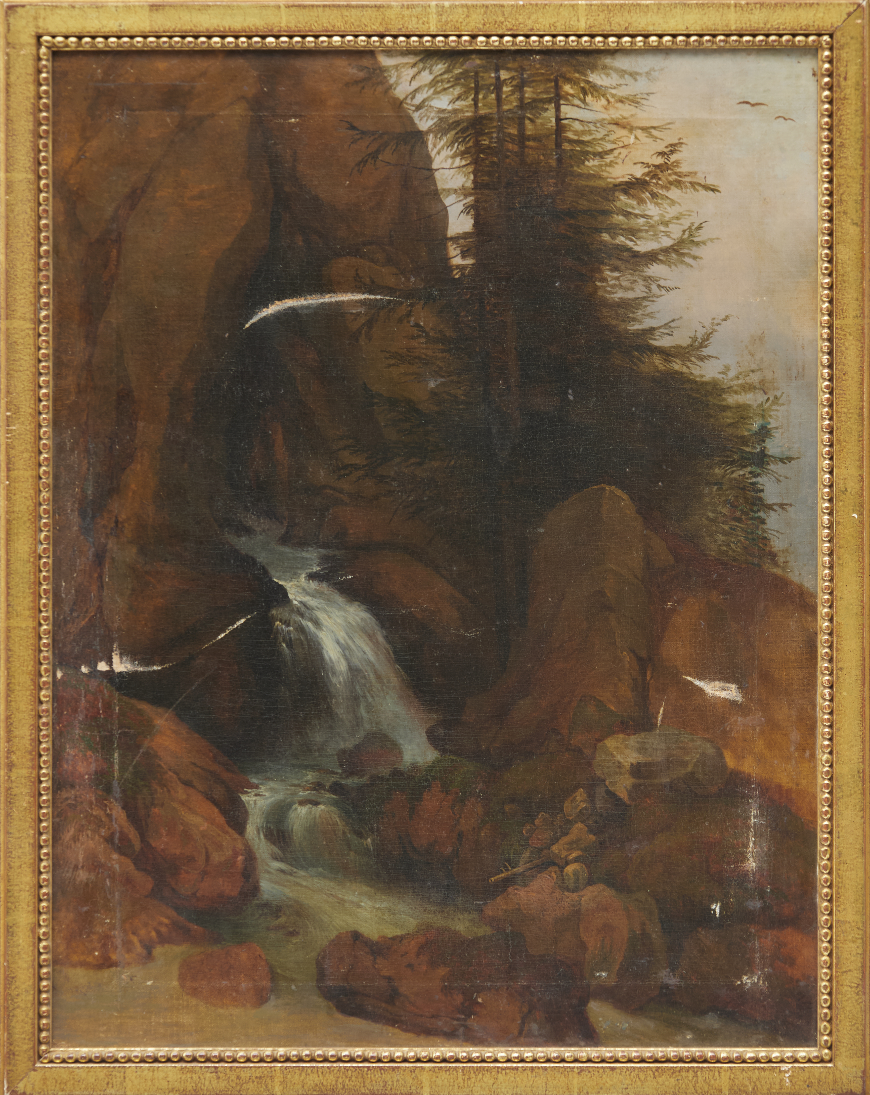 Károly Telepy,  Hungarian 1828-1906-  Brook with rocks;  oil on canvas, bears Hungarian stamp v... - Image 2 of 3