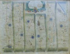 John Ogilby, two framed and glazed coloured road maps,