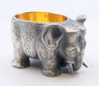 An elephant form salt, bearing Russian marks. 4.5 cm long.