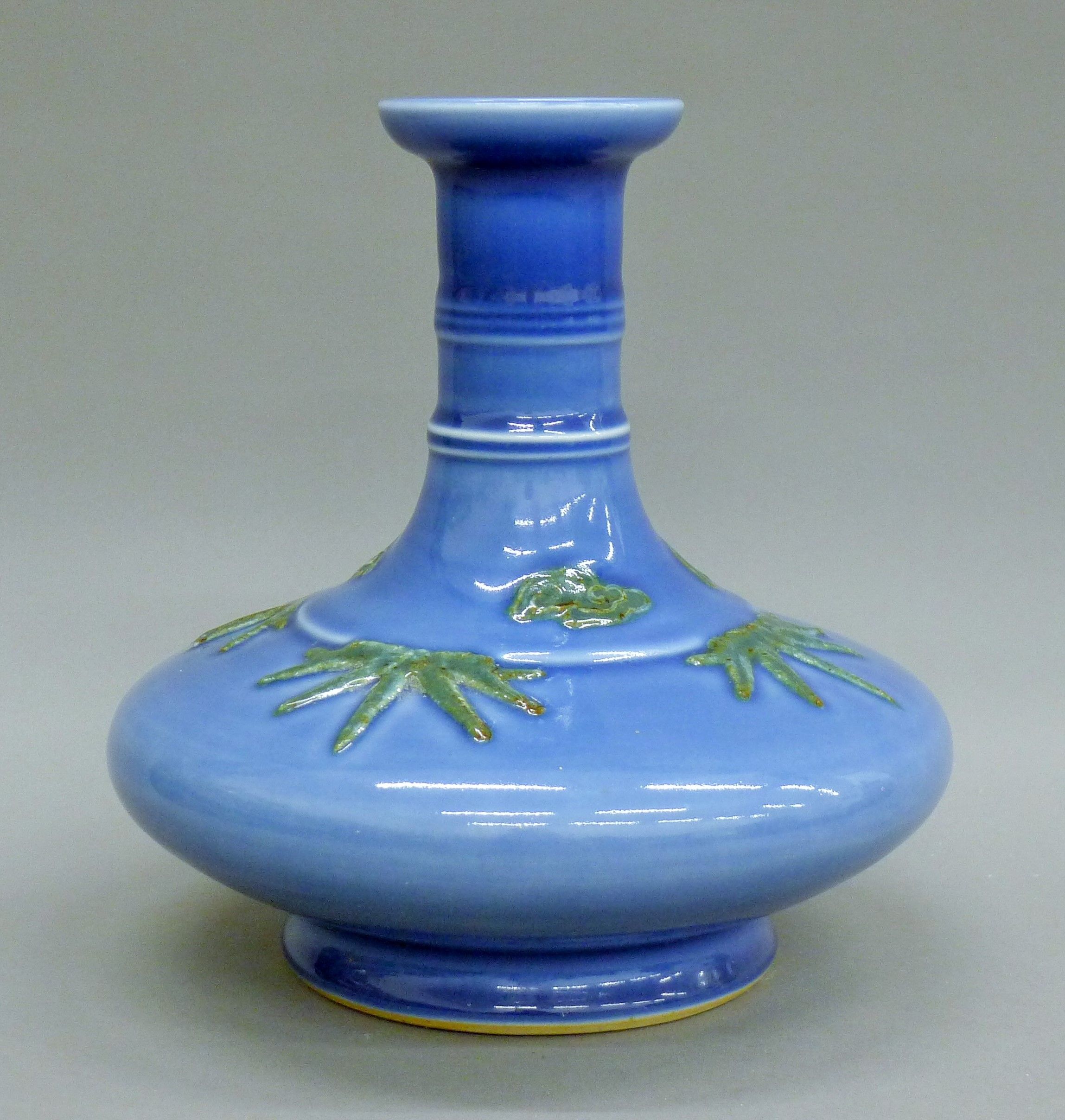 A 19th century Chinese lavender glazed squat bamboo form vase, - Image 2 of 5