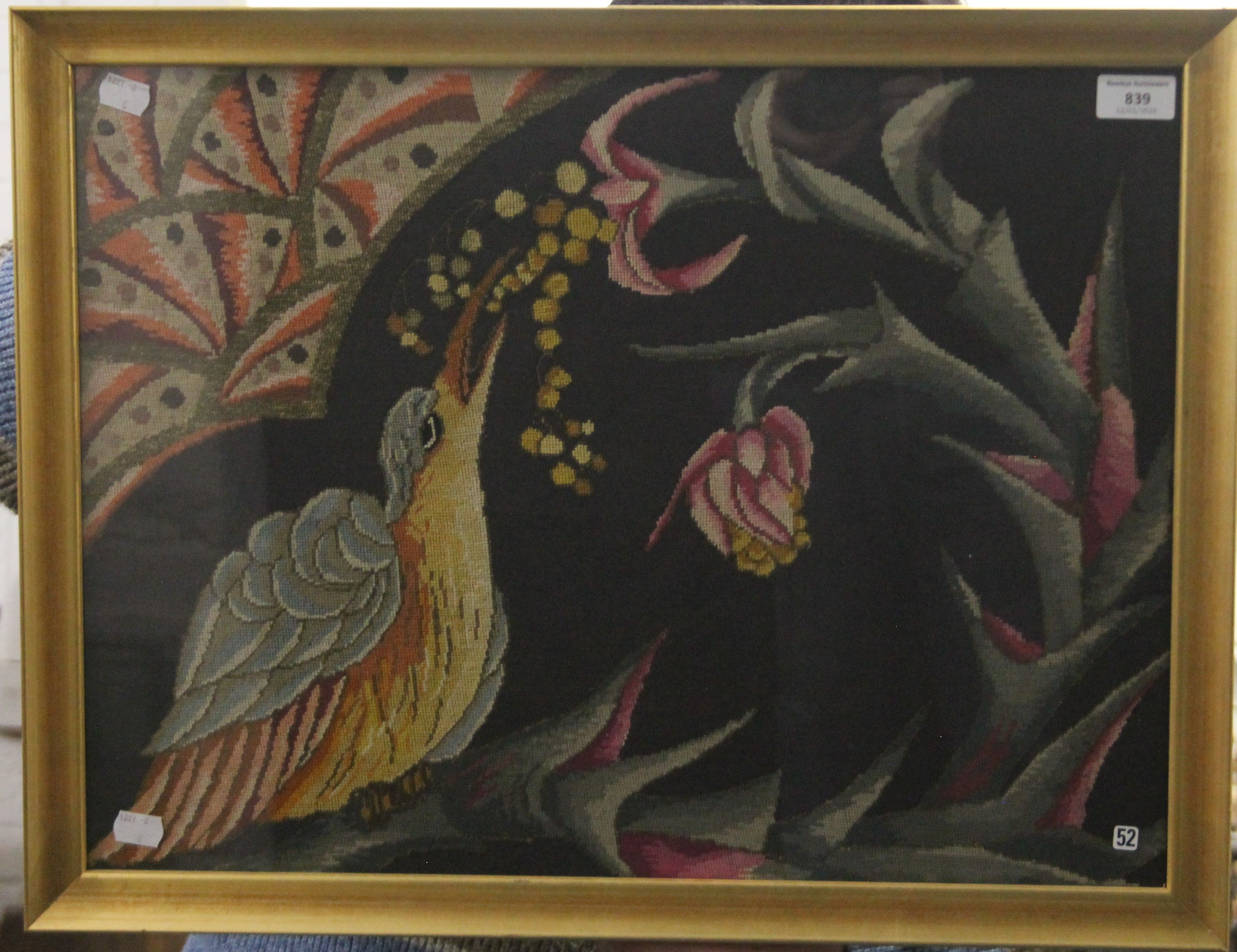 A framed and glazed needlework, Bird amongst Floral Sprays. 55 x 41.5 cm. - Image 2 of 2