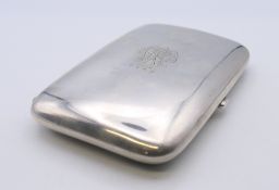 A silver cigar case, hallmarked for Chester 1908, maker's mark of William Neale. 14 cm x 9 cm. 179.