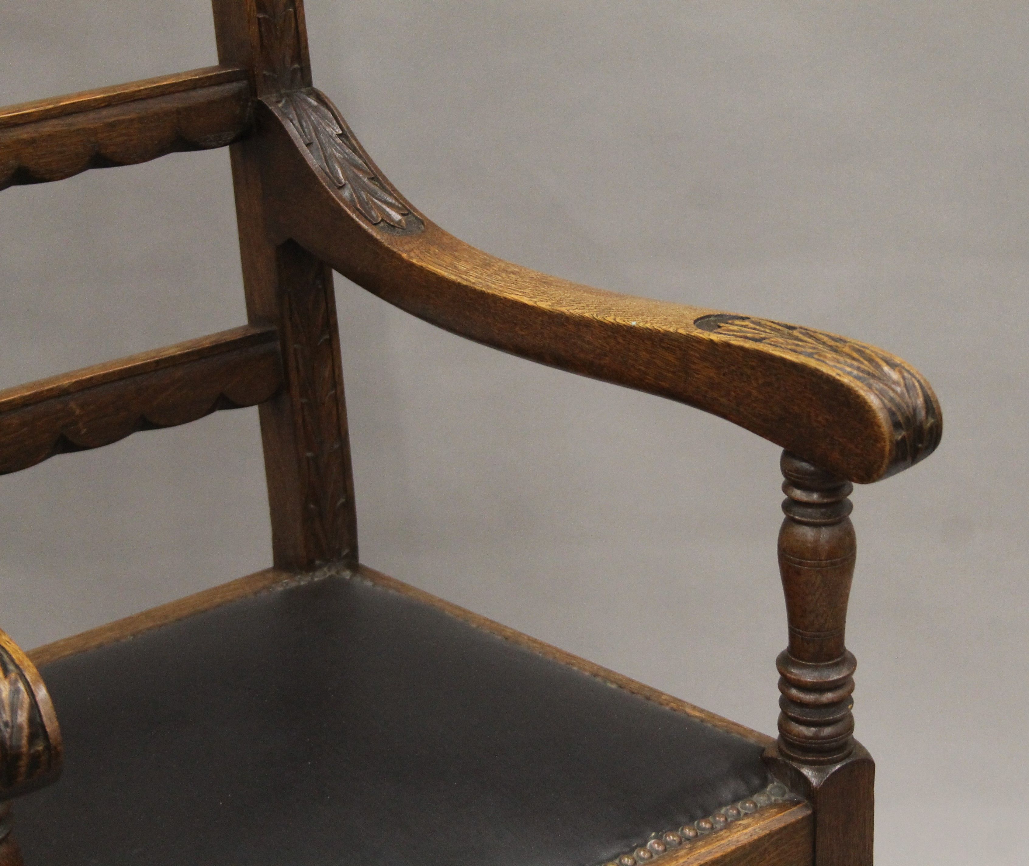 A pair of carved oak open armchairs. Each 57.5 cm wide. - Image 5 of 7