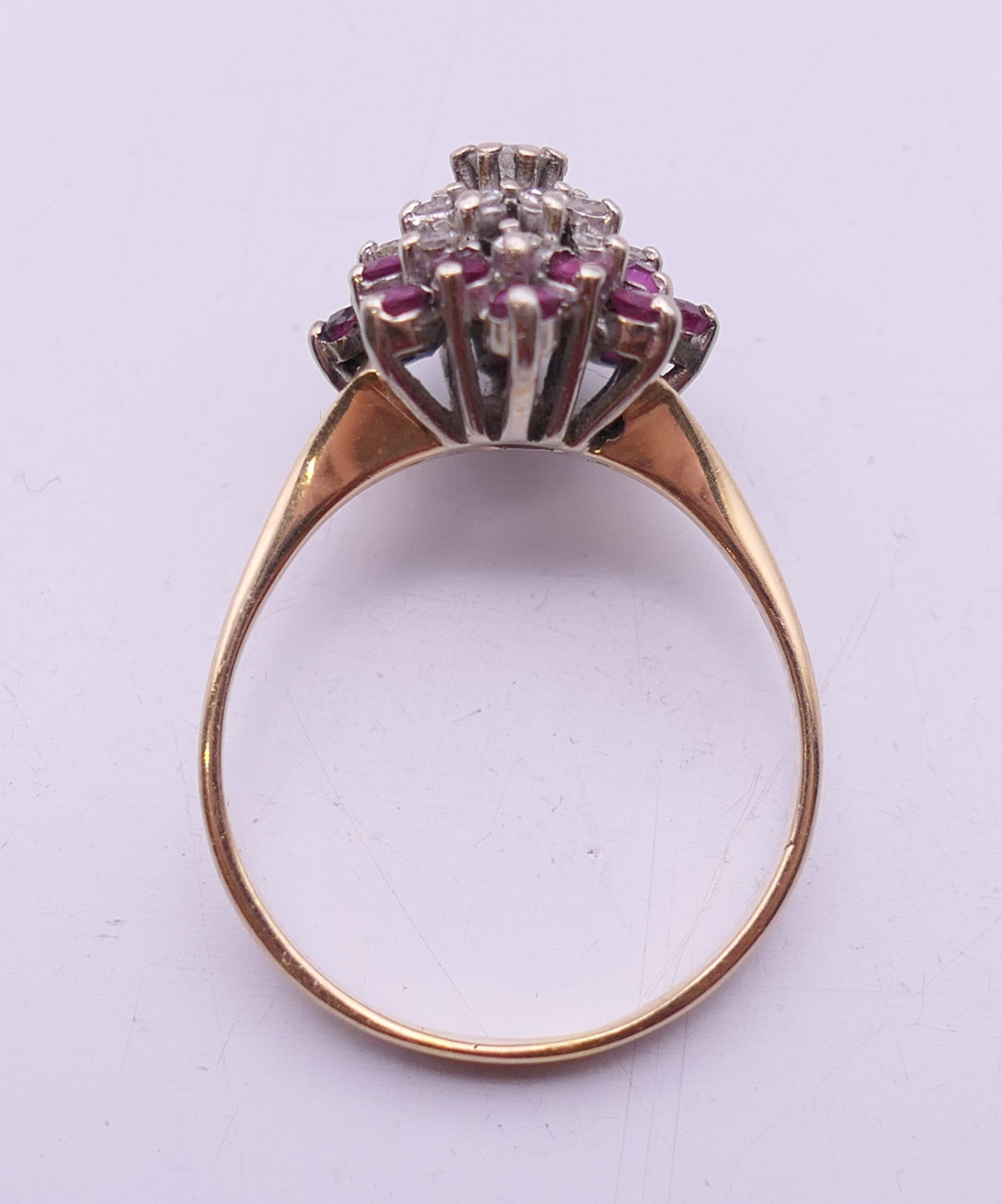 A 14 ct gold ruby and diamond cluster ring. Ring size R/S. - Image 6 of 6