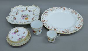 A quantity of Dresden porcelain and a large Minton plate. The latter 37 cm diameter.